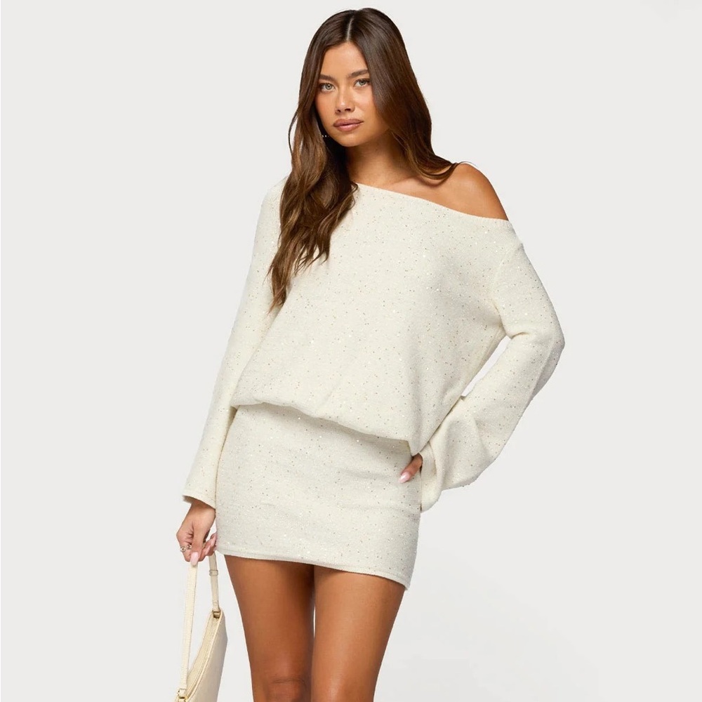 Edikted Off Shoulder Sequin Knit Mini Dress